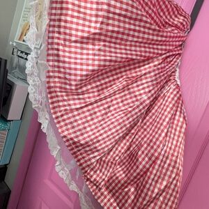 Red and White Gingham Skirt with Lace Trim
